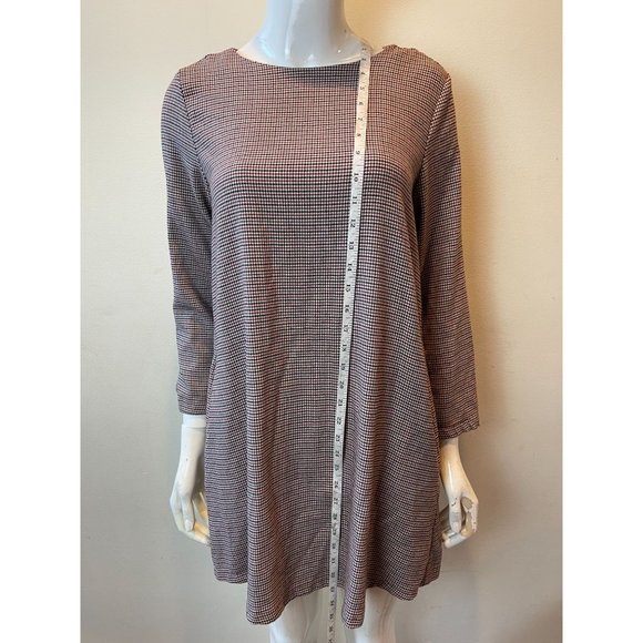 Zara Basic Womens Shift Mini Dress Hounds tooth Ruffle Long Sleeve Red Black XS - Picture 5 of 10
